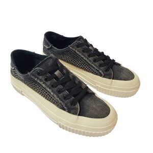 Zara Washed Black Denim Bling Casual Sneakers Size EU 38 US 7.5